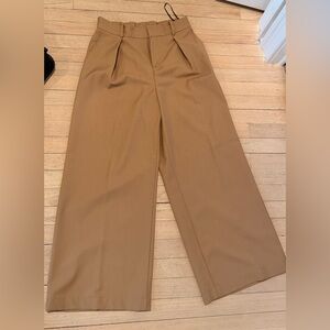 Commense Beige/Khaki Elastic-Waist Wide-leg Trousers-Medium